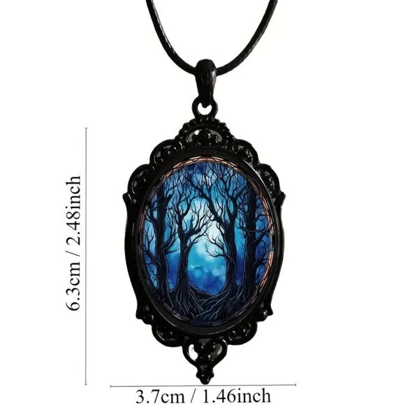 Night Tree of Life Pendant Necklace Large Retro Black Filigree Goth Statement - Picture 4 of 5
